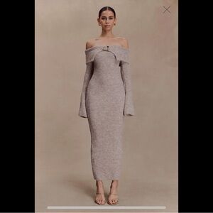 Meshki Knit Off-Shoulder Long Sleeve Dress